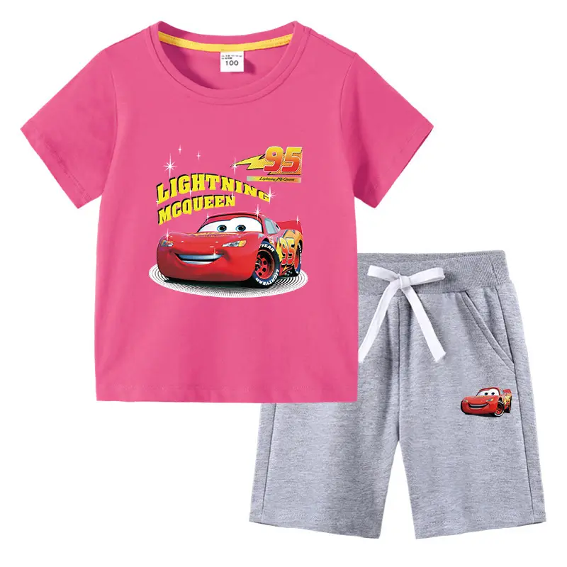 2023 Kids Cars T-Shirt Shorts Pink Black Cotton Set - Image 23