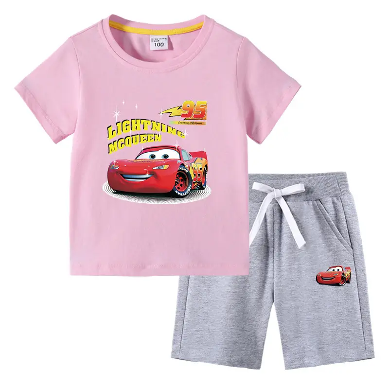 2023 Kids Cars T-Shirt Shorts Pink Black Cotton Set - Image 8