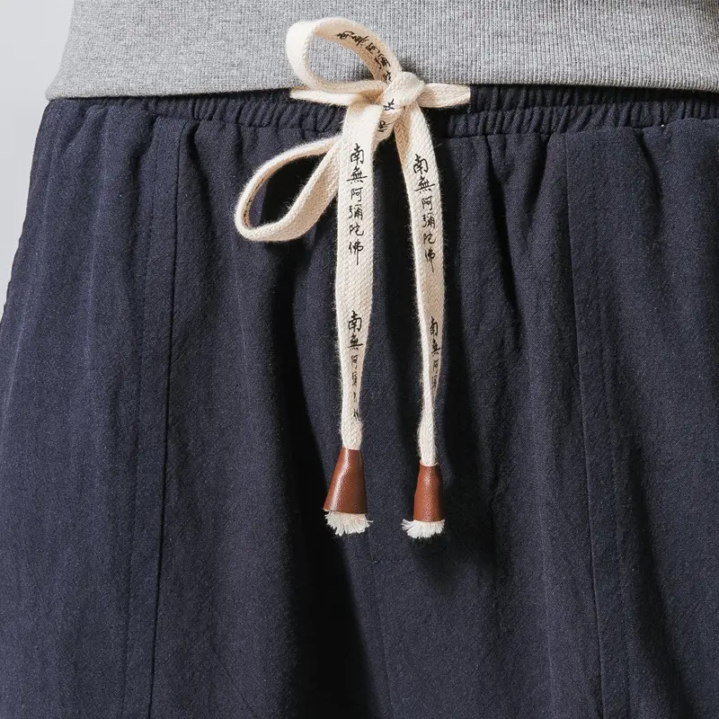 Men's 2024 Casual Pants Black Red Blue Cotton Linen Suspenders Cropped - Image 13