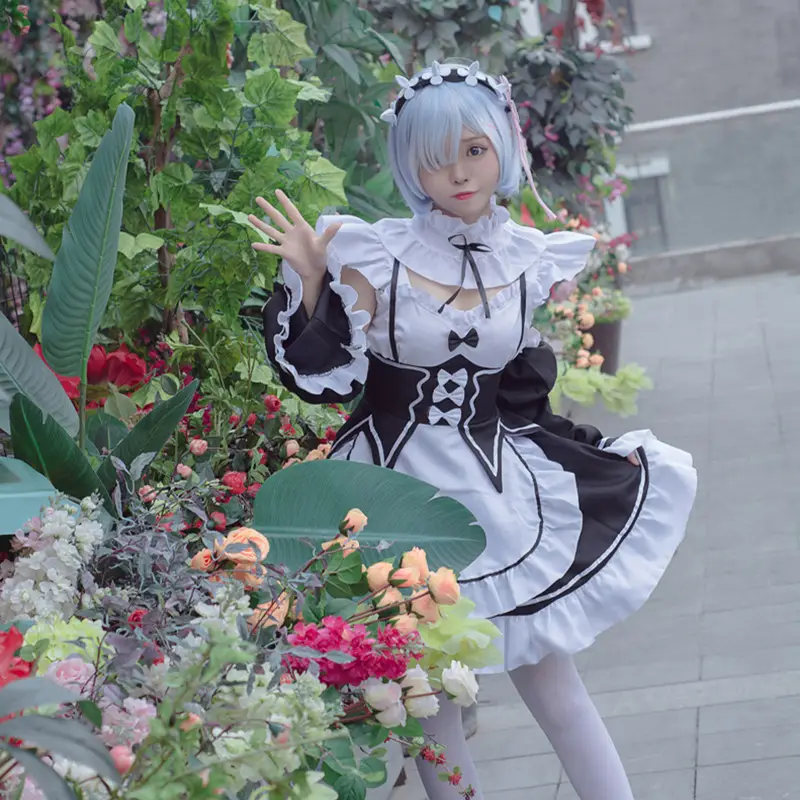 Remrem Ram Cosplay Maid Dress Large Size White Black - Image 11