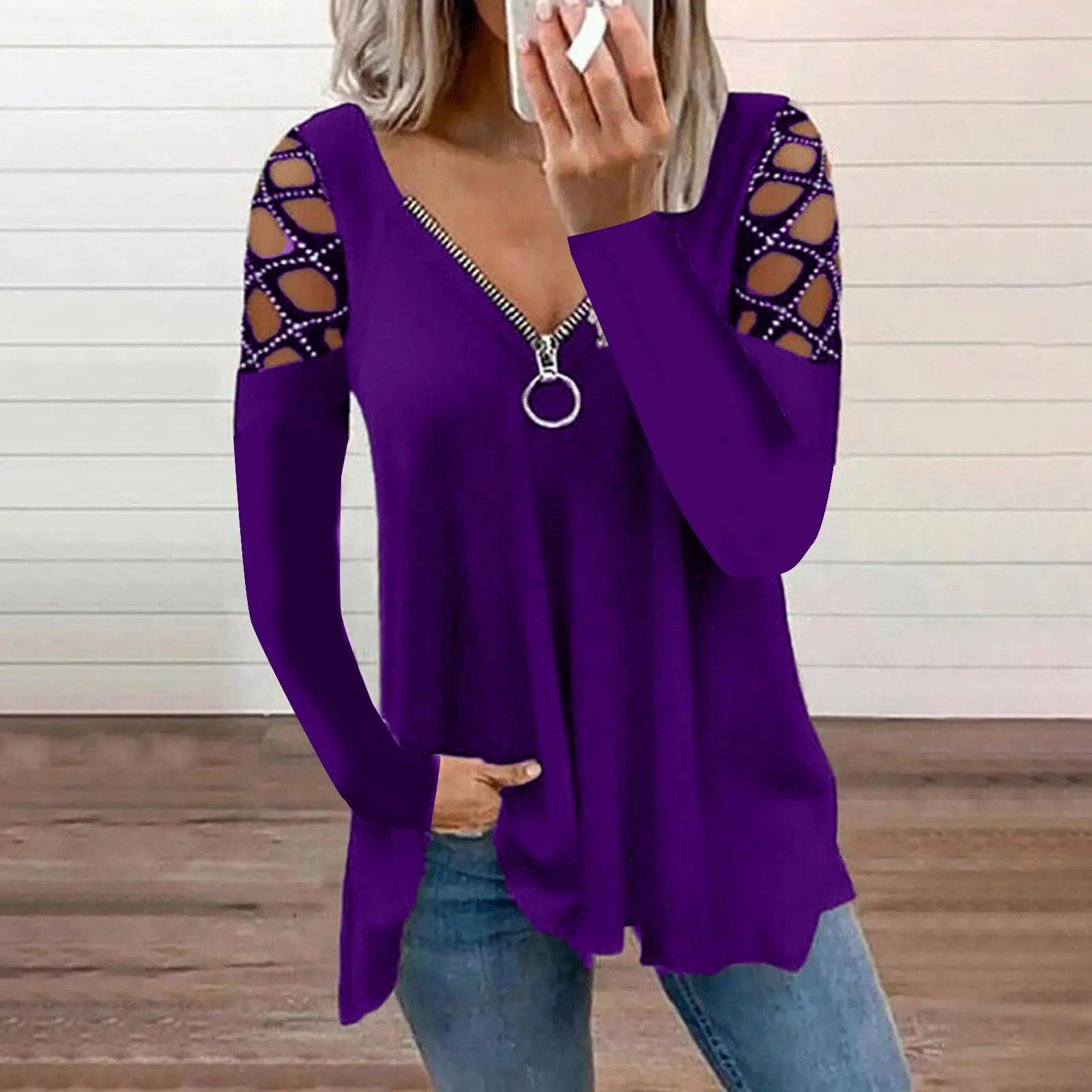 2025 V-Neck Hollow Sleeve T-Shirt Women Black - Image 8