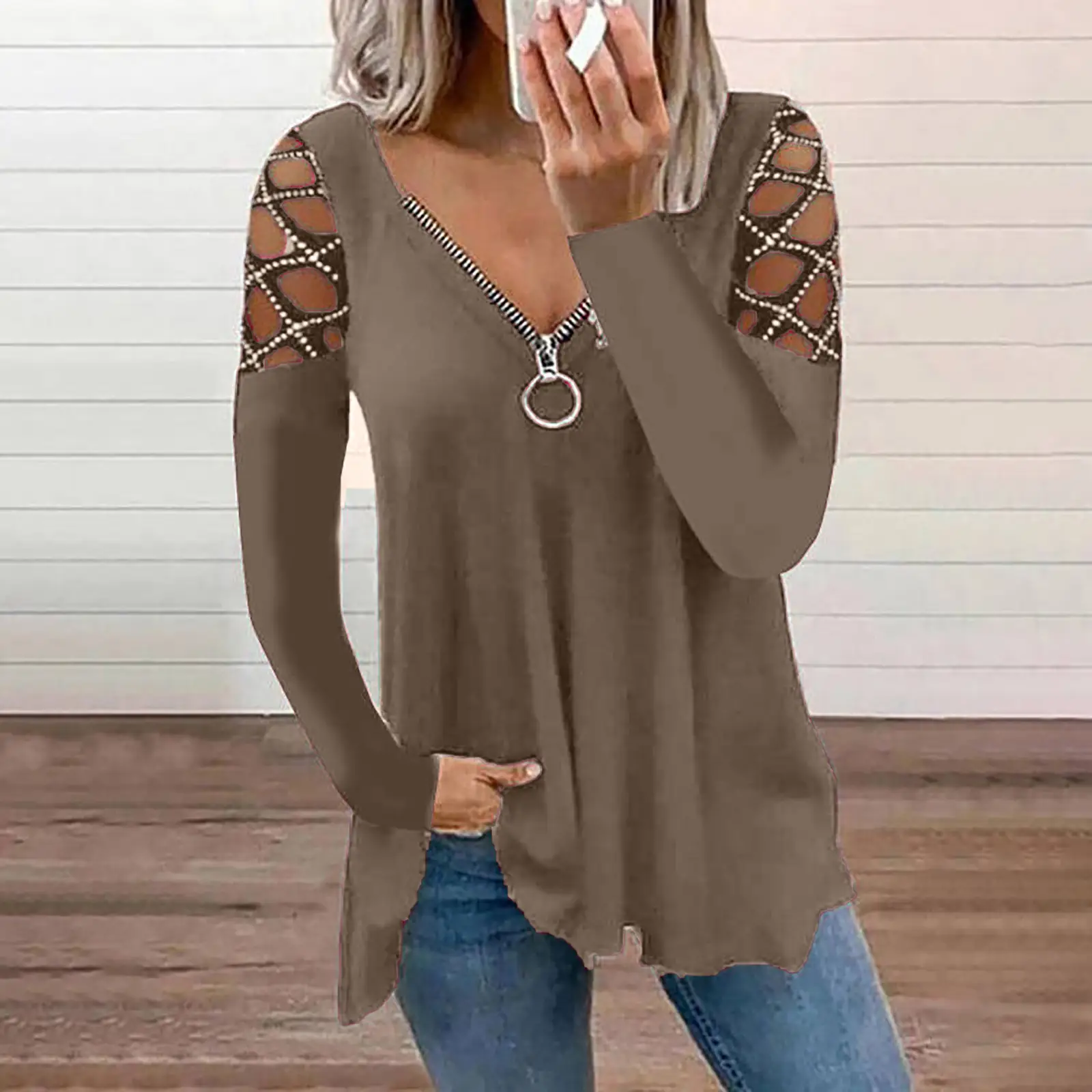 2025 V-Neck Hollow Sleeve T-Shirt Women Black - Image 10