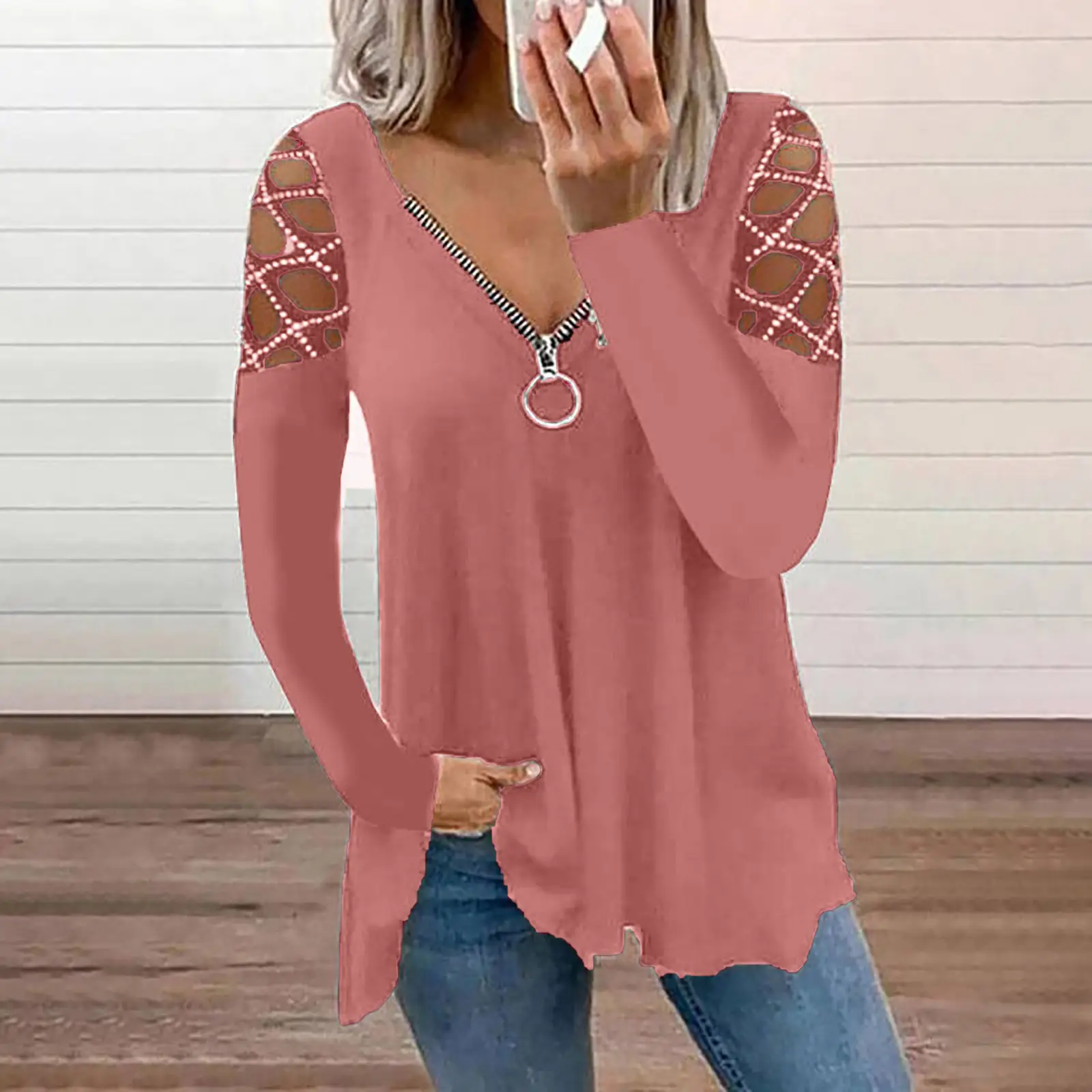 2025 V-Neck Hollow Sleeve T-Shirt Women Black - Image 3