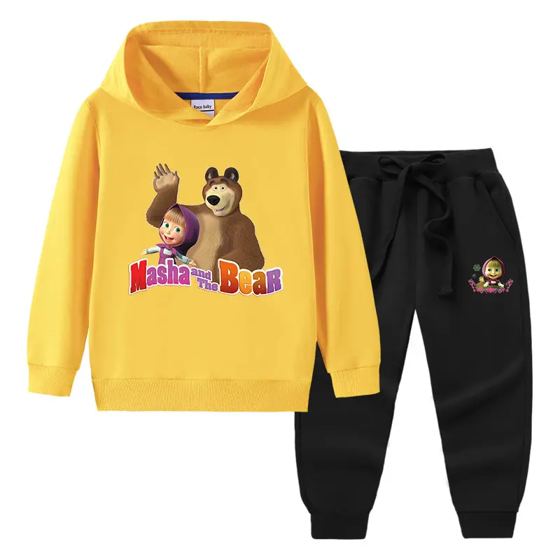 2023 Kids Hooded Sweatshirt Trousers Set Yellow Grey Cotton - Image 9