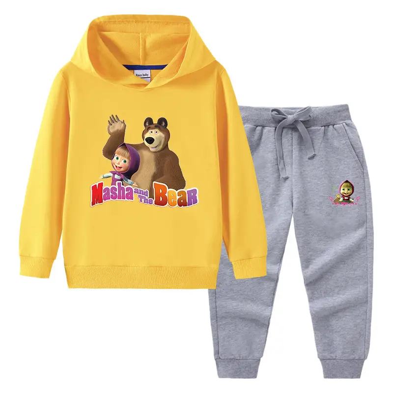 2023 Kids Hooded Sweatshirt Trousers Set Yellow Grey Cotton - Image 10