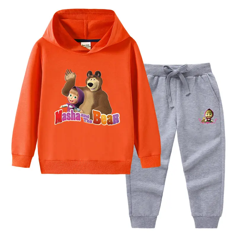 2023 Kids Hooded Sweatshirt Trousers Set Yellow Grey Cotton - Image 12