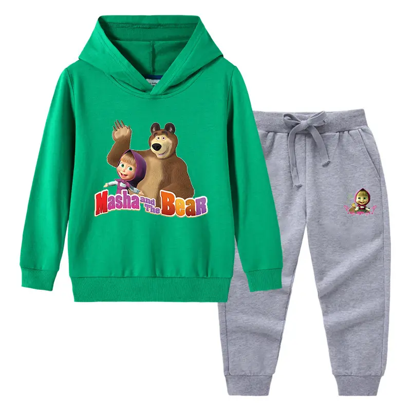 2023 Kids Hooded Sweatshirt Trousers Set Yellow Grey Cotton - Image 14