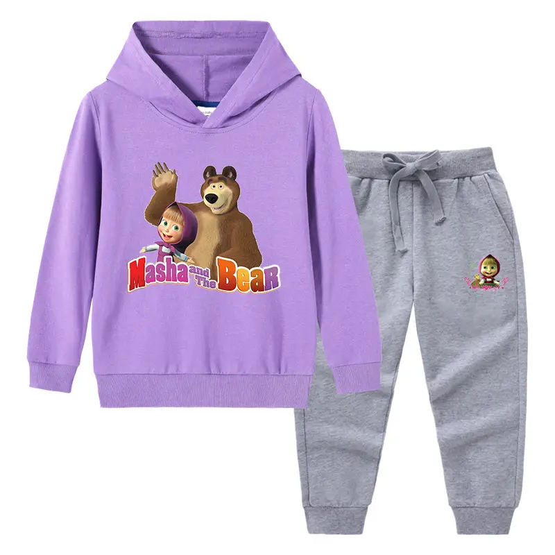 2023 Kids Hooded Sweatshirt Trousers Set Yellow Grey Cotton - Image 18