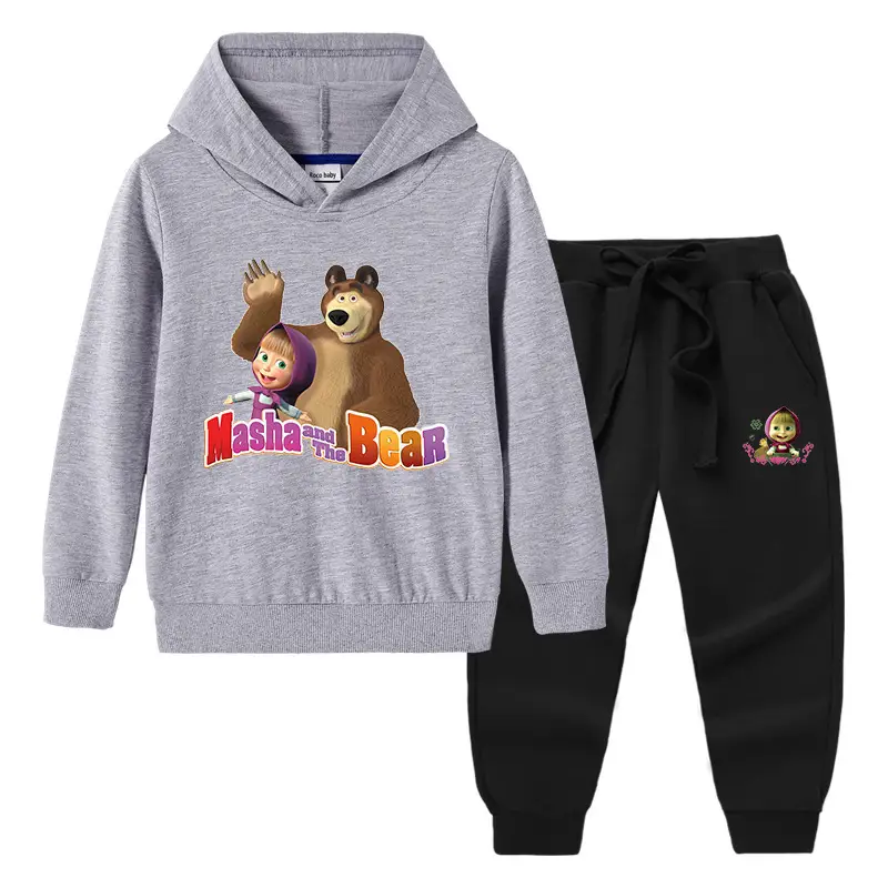 2023 Kids Hooded Sweatshirt Trousers Set Yellow Grey Cotton - Image 22