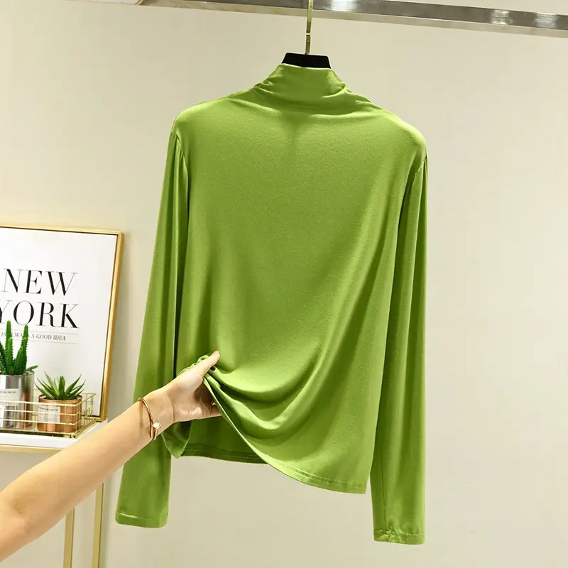 Women's Brown High Collar Long Sleeve Shirt Large - Image 11