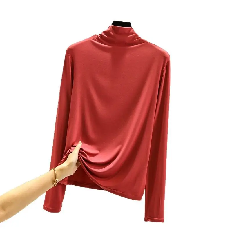 Women's Brown High Collar Long Sleeve Shirt Large - Image 15