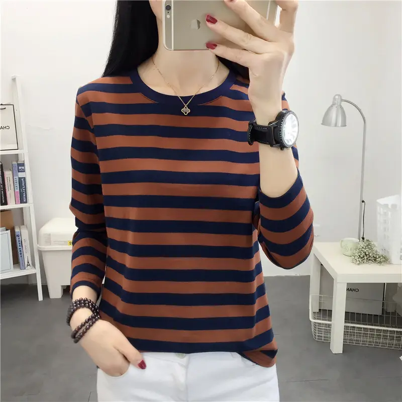 Plus Size Striped Long Sleeve T-Shirt Women - Image 187