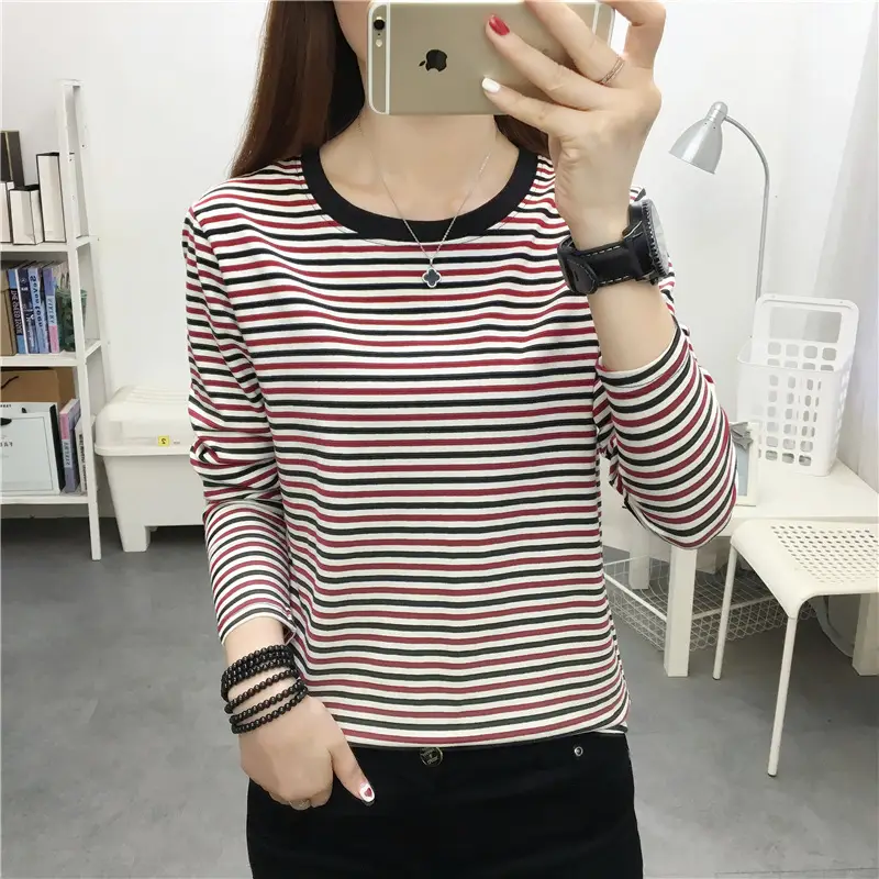 Plus Size Striped Long Sleeve T-Shirt Women - Image 188