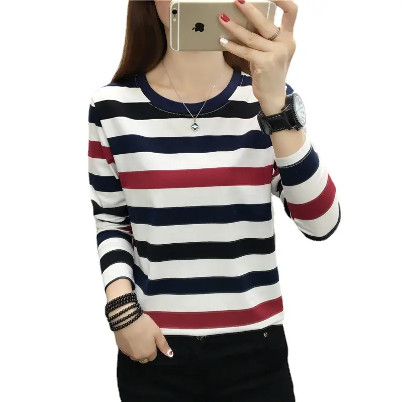 Plus Size Striped Long Sleeve T-Shirt Women - Image 189