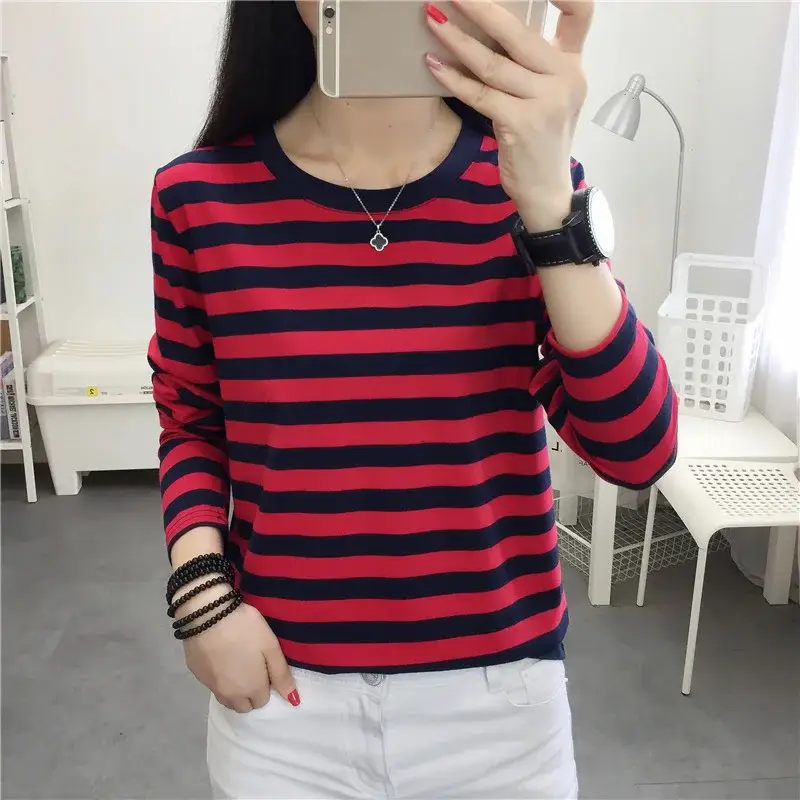 Plus Size Striped Long Sleeve T-Shirt Women - Image 109