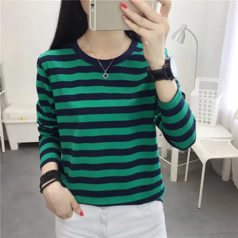 Plus Size Striped Long Sleeve T-Shirt Women - Image 120