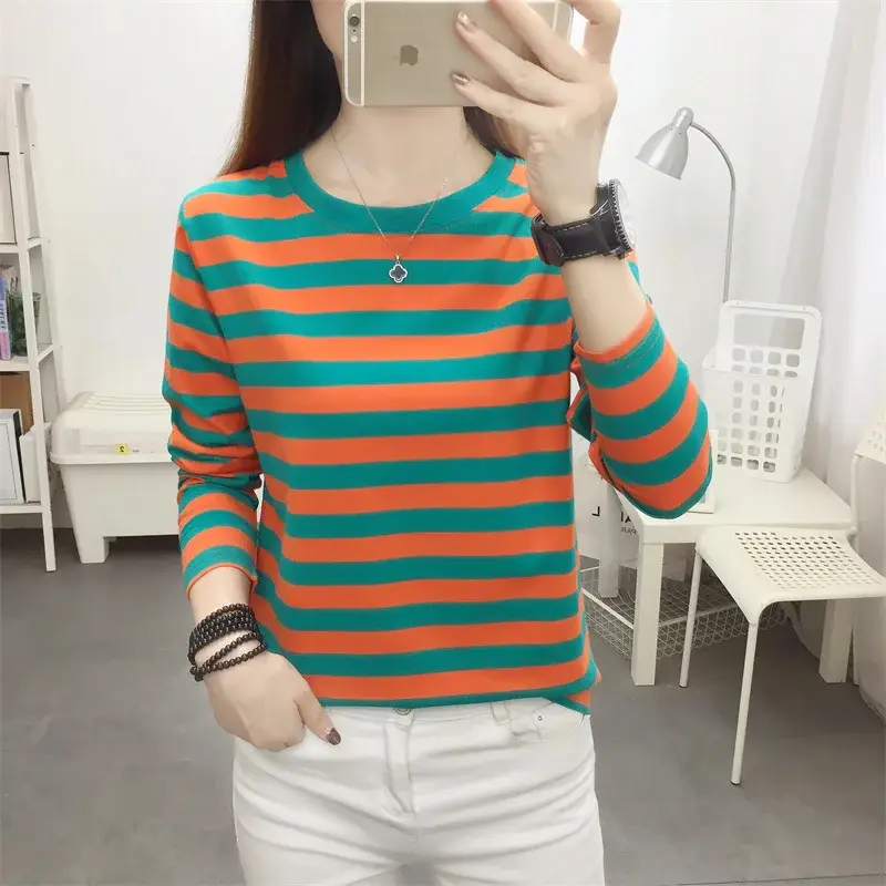 Plus Size Striped Long Sleeve T-Shirt Women - Image 123