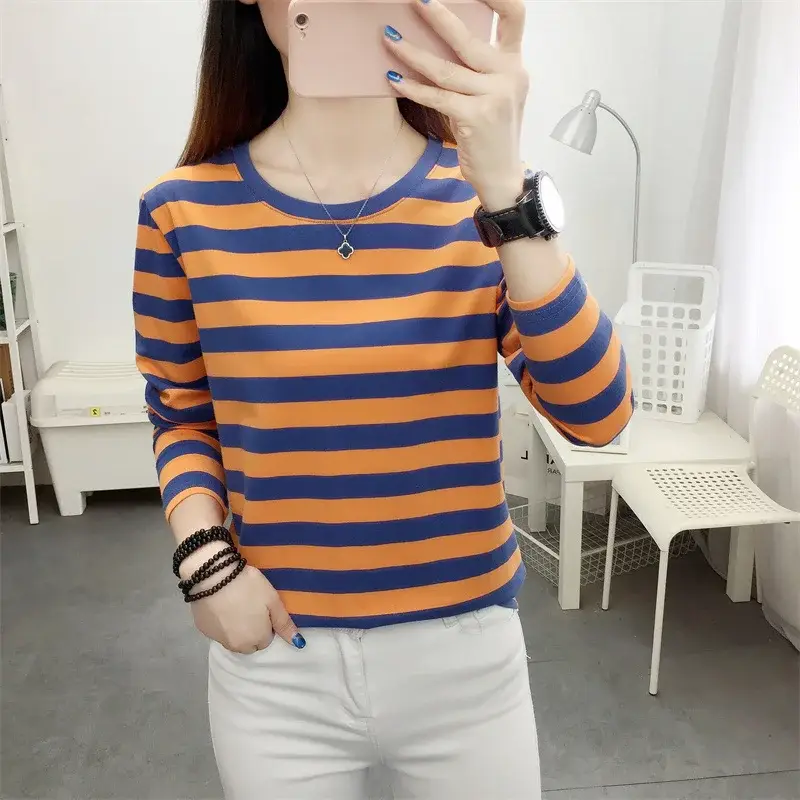 Plus Size Striped Long Sleeve T-Shirt Women - Image 128