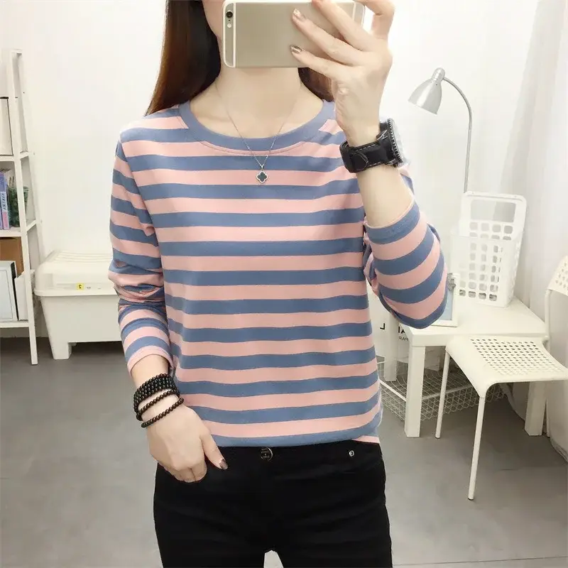 Plus Size Striped Long Sleeve T-Shirt Women - Image 133