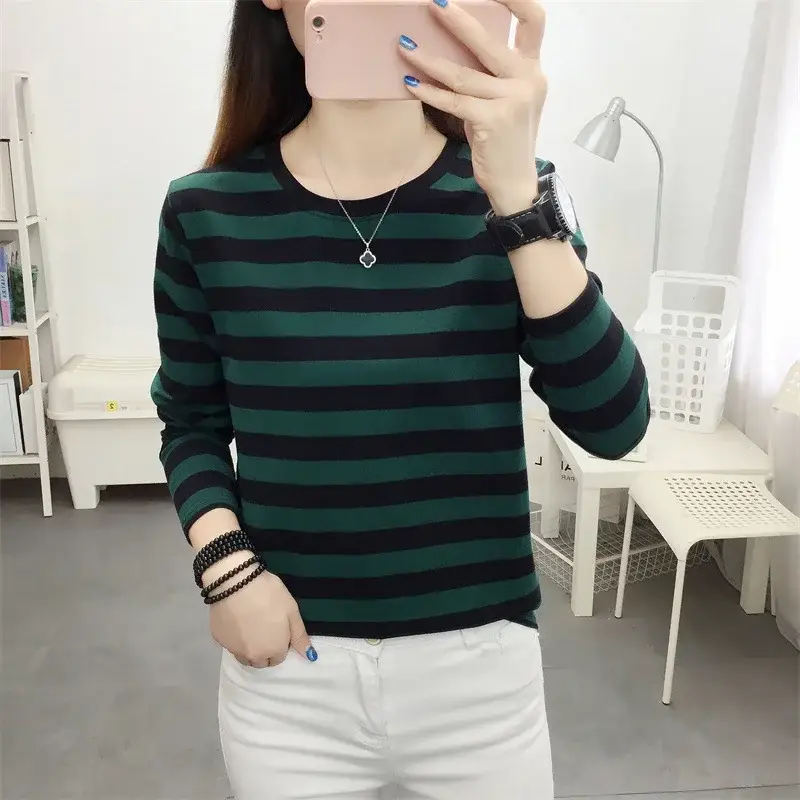 Plus Size Striped Long Sleeve T-Shirt Women - Image 136