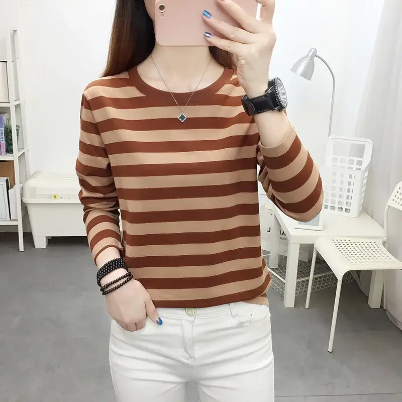 Plus Size Striped Long Sleeve T-Shirt Women - Image 142