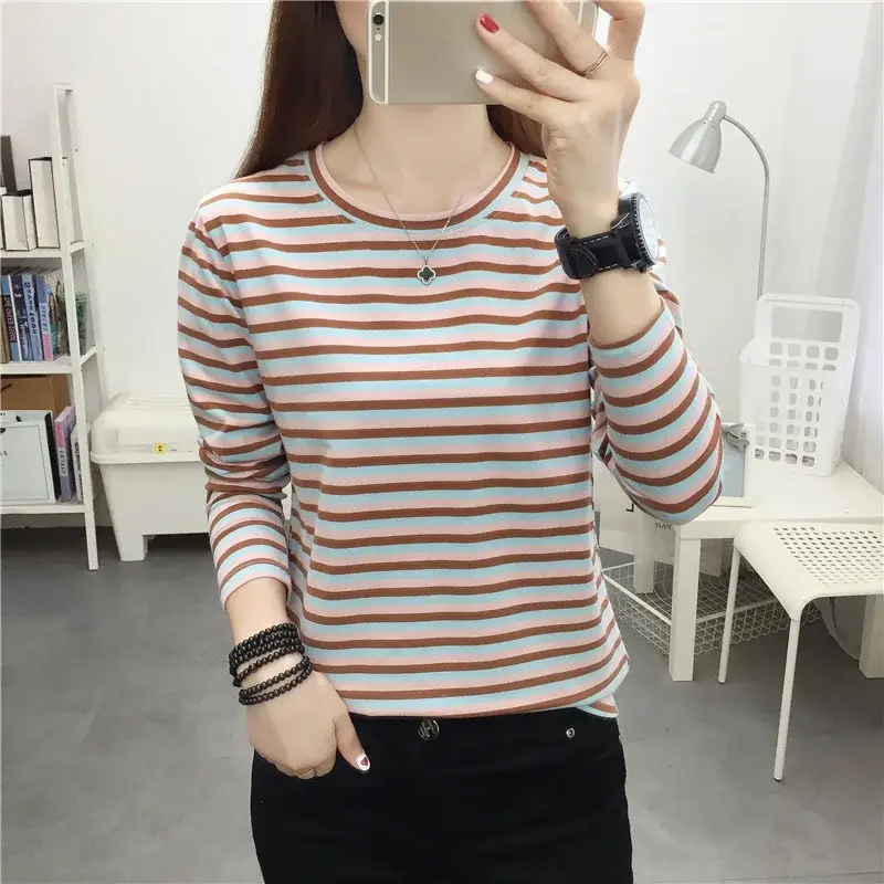 Plus Size Striped Long Sleeve T-Shirt Women - Image 154