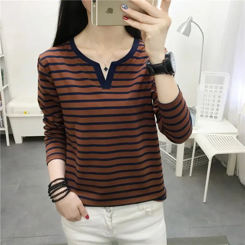 Plus Size Striped Long Sleeve T-Shirt Women - Image 171