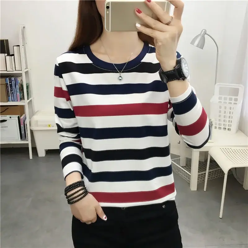 Plus Size Striped Long Sleeve T-Shirt Women - Image 3