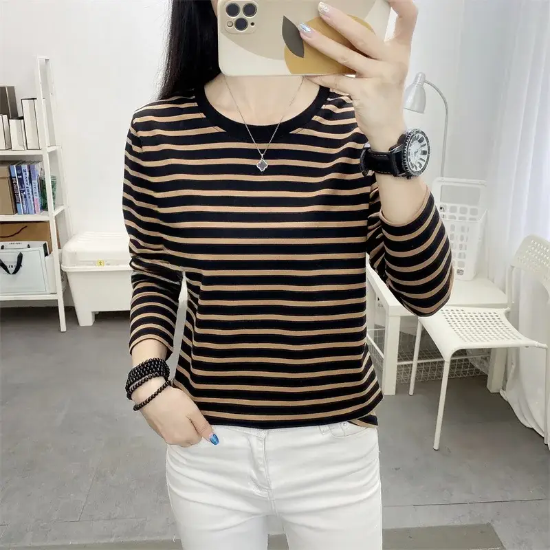 Plus Size Striped Long Sleeve T-Shirt Women - Image 38