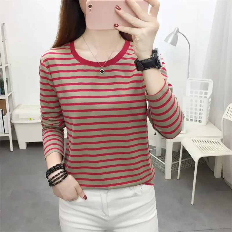 Plus Size Striped Long Sleeve T-Shirt Women - Image 59