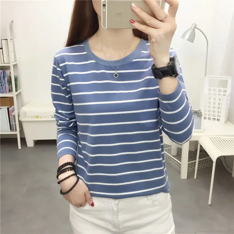 Plus Size Striped Long Sleeve T-Shirt Women - Image 74