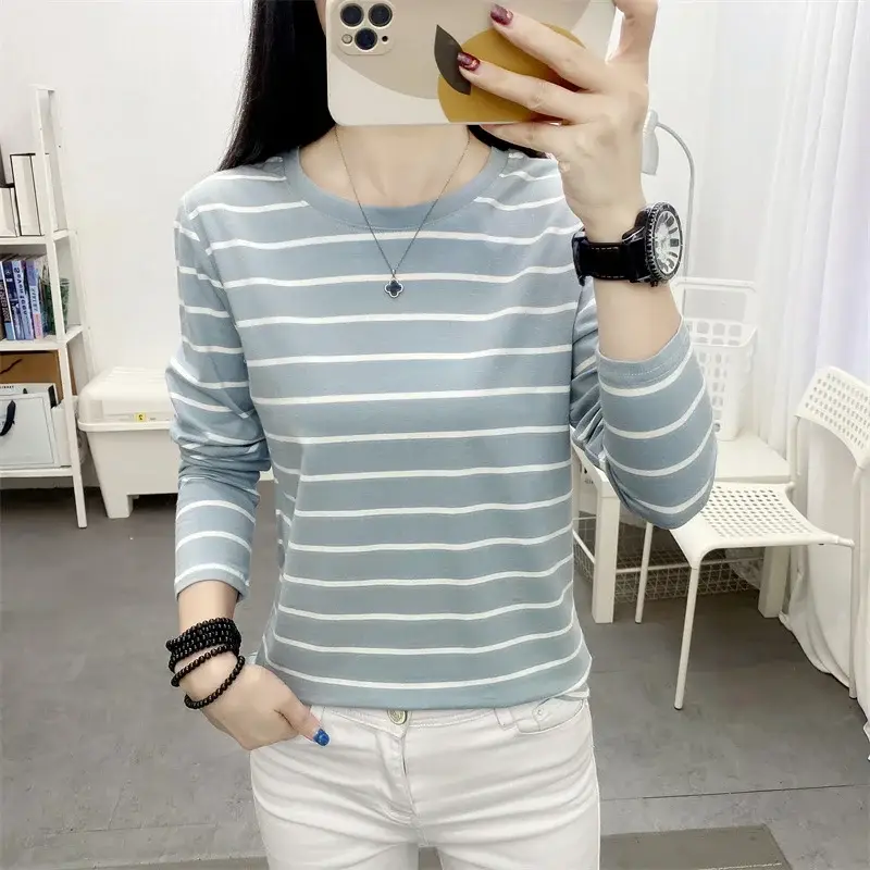 Plus Size Striped Long Sleeve T-Shirt Women - Image 86