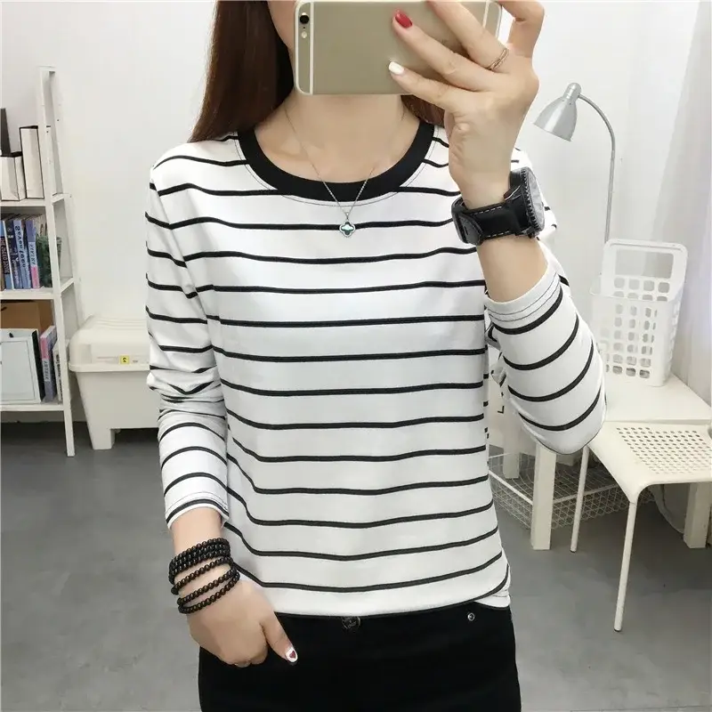 Plus Size Striped Long Sleeve T-Shirt Women - Image 94