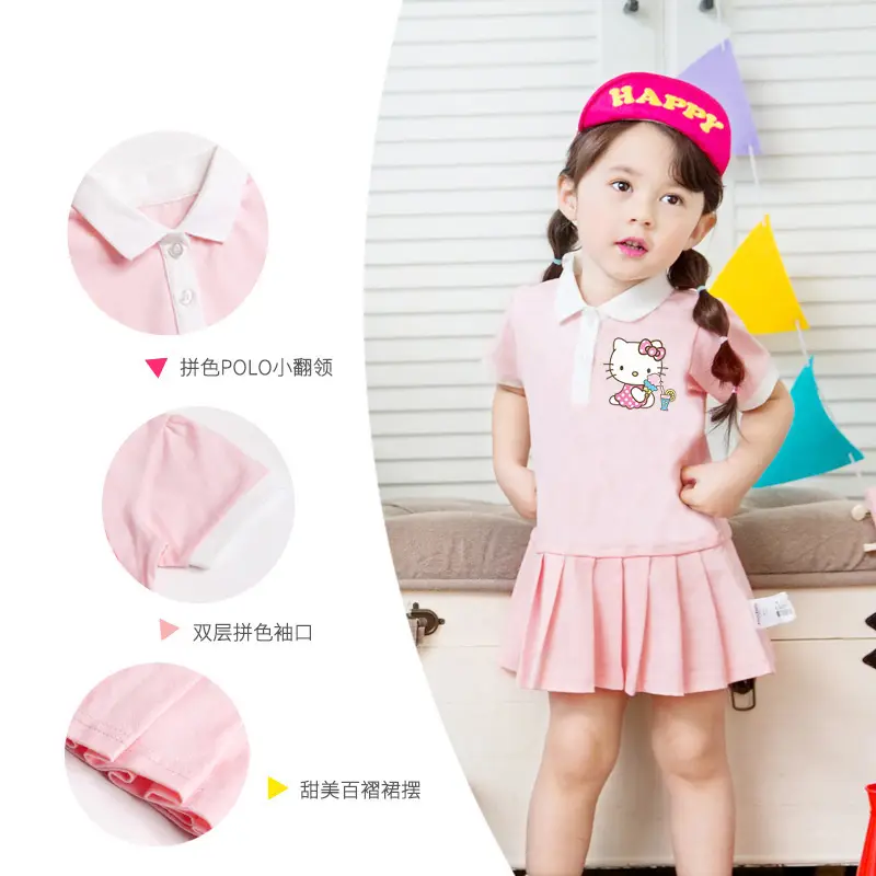 Girls Pink Hello Kitty Polo Shirt with Pleated Skirt - Image 6