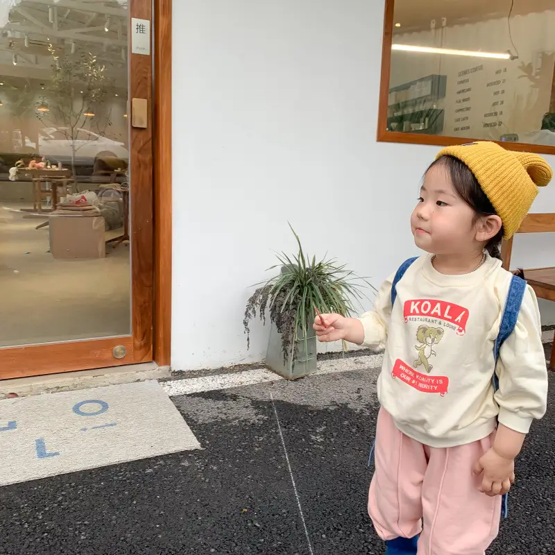 Korean Kids Letter Print Sweatshirt Set Spring Autumn Loose Casual - Image 3