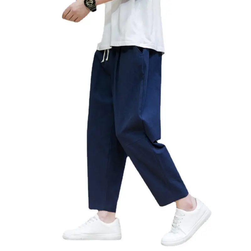Men's Japanese Style Cotton Linen Cropped Pants Large - Image 11