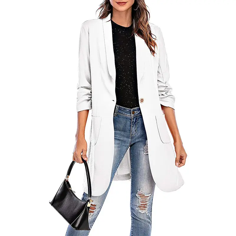 Women 2Pc Flap Pocket Mid Sleeve Jacket Suit