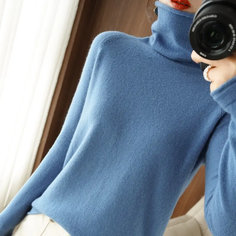 Women's Green Knit Turtleneck Long Sleeve - Image 14