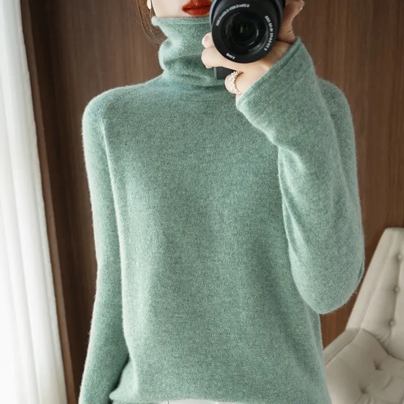 Women's Green Knit Turtleneck Long Sleeve - Image 5