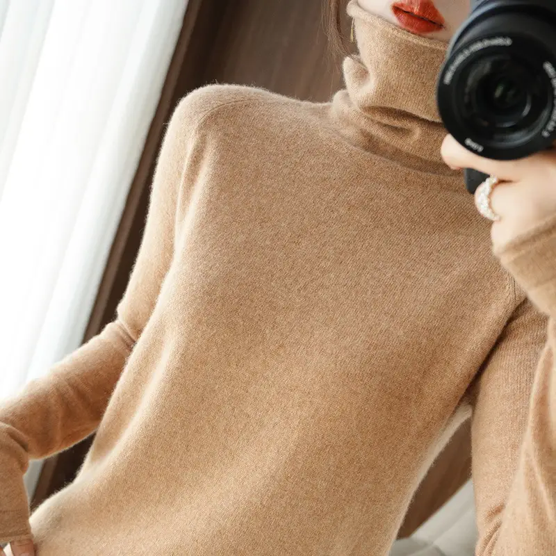 Women's Green Knit Turtleneck Long Sleeve - Image 6