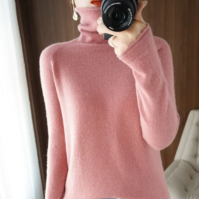 Women's Green Knit Turtleneck Long Sleeve - Image 7
