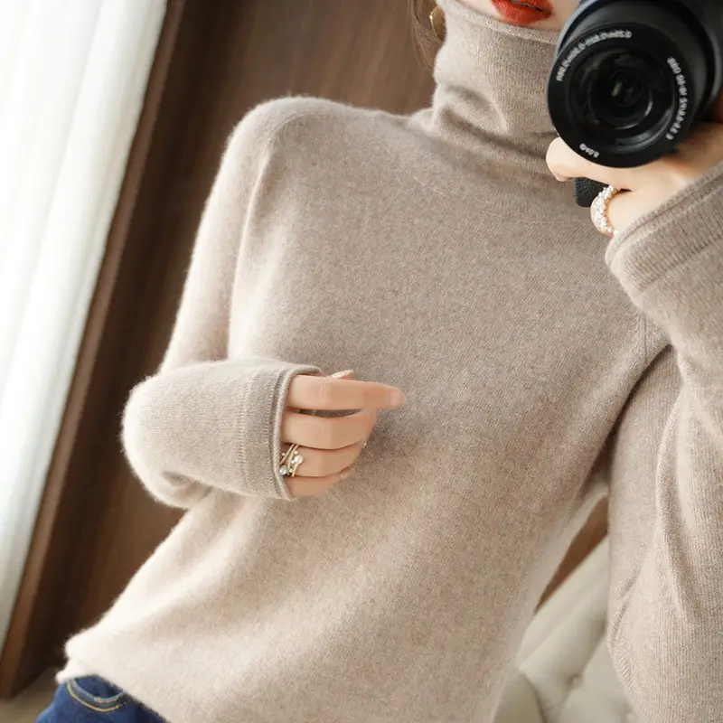 Women's Green Knit Turtleneck Long Sleeve - Image 9