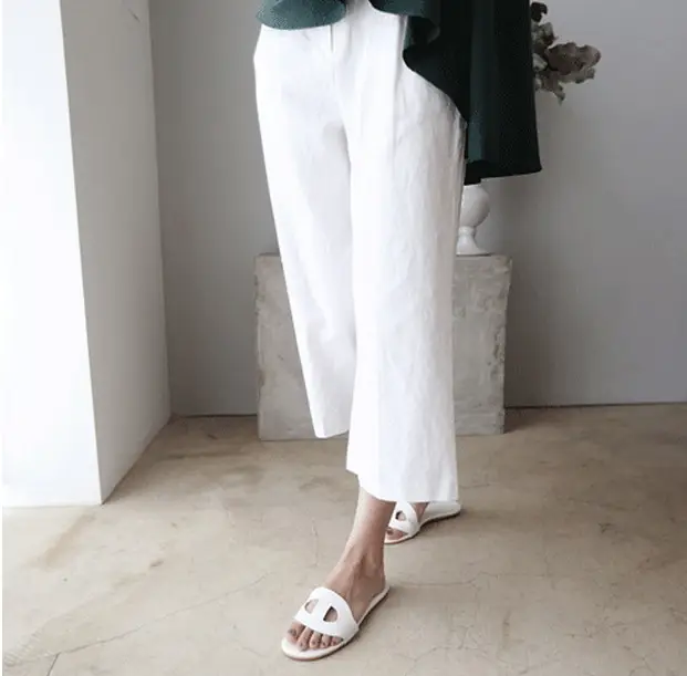 Women Cotton Linen Wide Leg Pants Large Spring Summer Loose - Image 10
