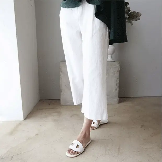 Women Cotton Linen Wide Leg Pants Large Spring Summer Loose — feature 9