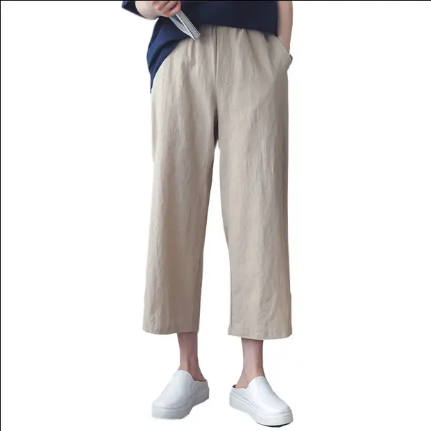 Women Cotton Linen Wide Leg Pants Large Spring Summer Loose - Image 3