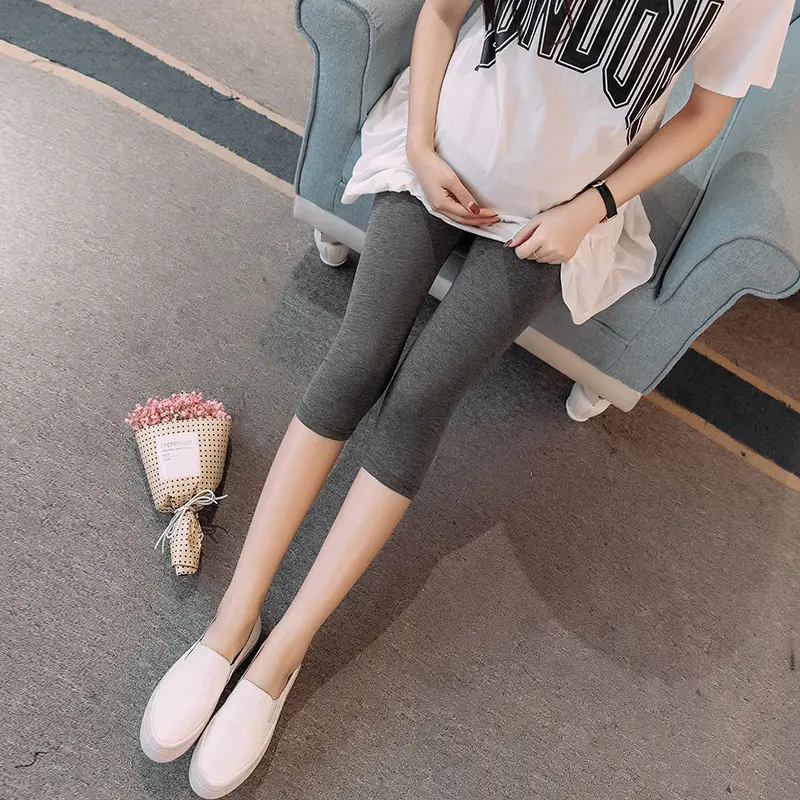 Pregnant Women's Black Elastic Leggings Summer Capri Pants - Image 13
