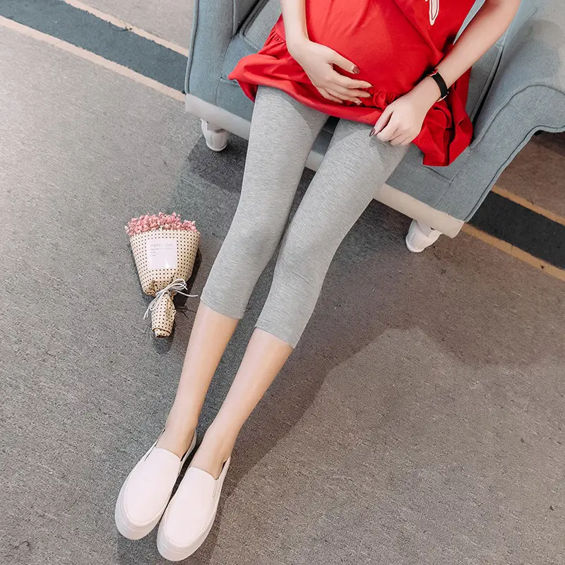 Pregnant Women's Black Elastic Leggings Summer Capri Pants - Image 14