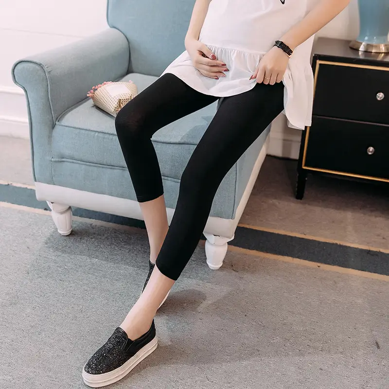 Pregnant Women's Black Elastic Leggings Summer Capri Pants - Image 15