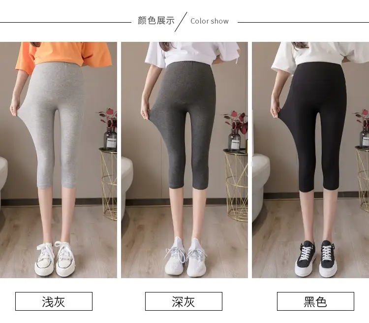 Pregnant Women's Black Elastic Leggings Summer Capri Pants — feature 10
