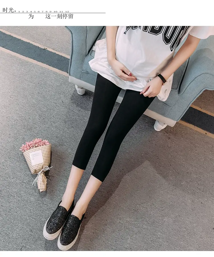 Pregnant Women's Black Elastic Leggings Summer Capri Pants — feature 13
